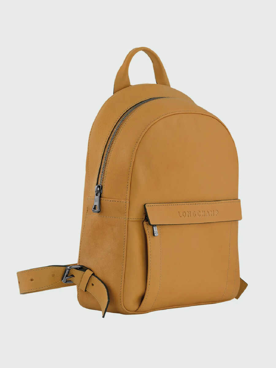 Longchamp -Mochila de cuero con bolsillos, Le pliege 3D - Mostaza 