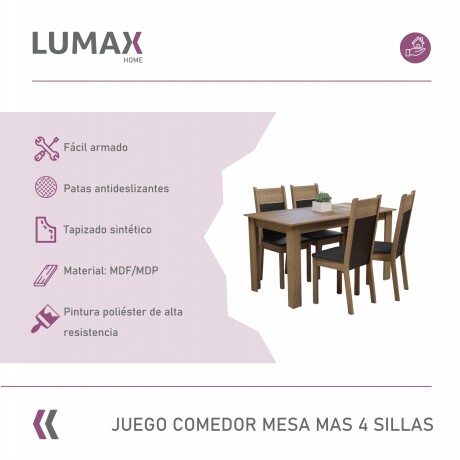 Juego de comedor Mesa de madera Rústica + 4 Sillas Negro