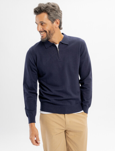 Buzo tejido cuello polo Theo azul