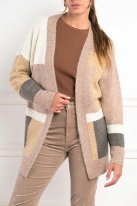 Cardigan Color Block Rosa Viejo