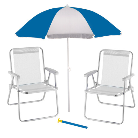 Set Sombrilla FPS 70 + Silla Plegable + Saca Arena Playa MOR Azul/plata