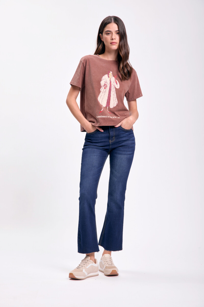 Pantalón jean cropped flare Azul Oscuro