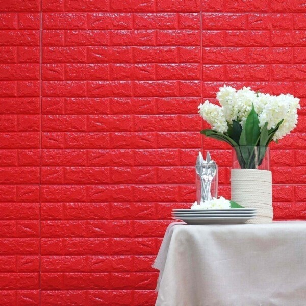 Revestimiento Pared Adhesivo Facil Colocacion Piedra X5 Uni Color Variante Rojo
