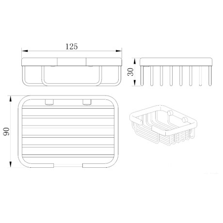 JABONERA REJILLA RECTANGULAR METAL CROMO PARA DUCHA DE PARED CROMO