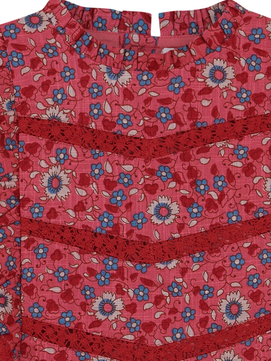 Camisa Estampada De Flores Con Tiras Rosa