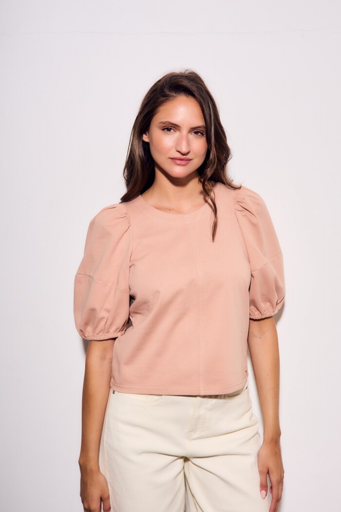 Remera Algodón Manga Globo Rosa