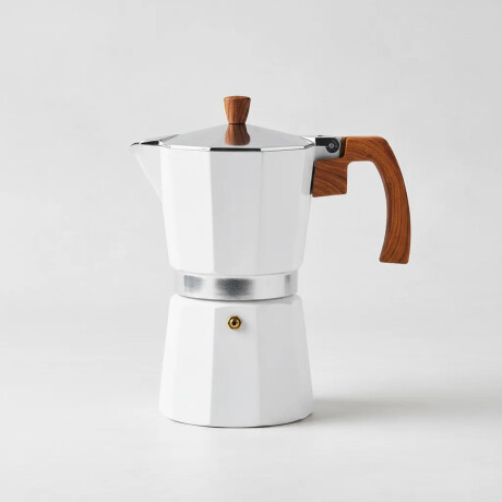 Cafetera Italiana De Aluminio 300ml 6 Tazas Blanco Madera Blanco