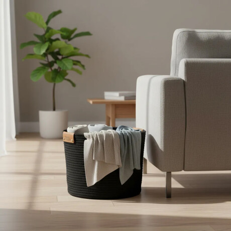 Cesto Canasto de Algodón con Asa Paramount Deco Ø38x30Cm Negro