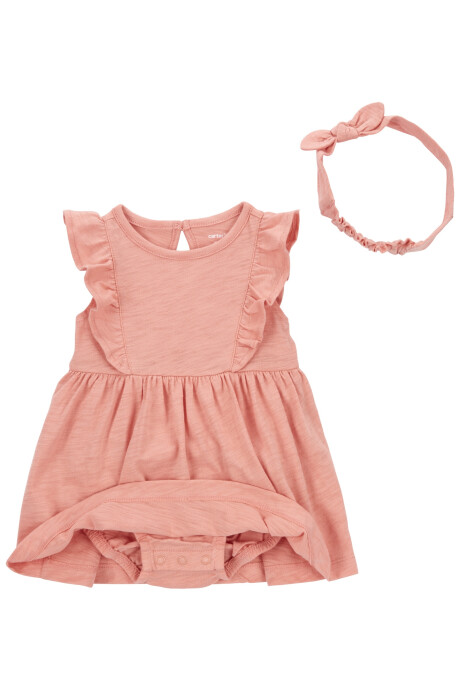 Vestido y vincha de algodón, rosados Vestido y vincha de algodón, rosados