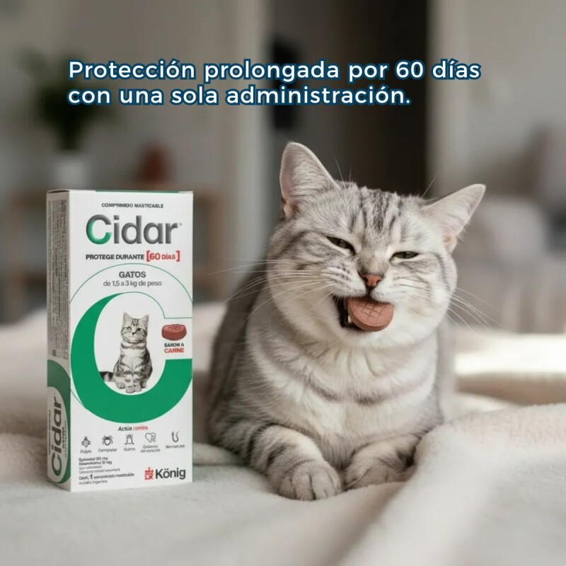 CIDAR GATOS PASTILLA ANTIPULGAS Y ANTIGARRAPATAS KONIG 1,5 A 3 KG