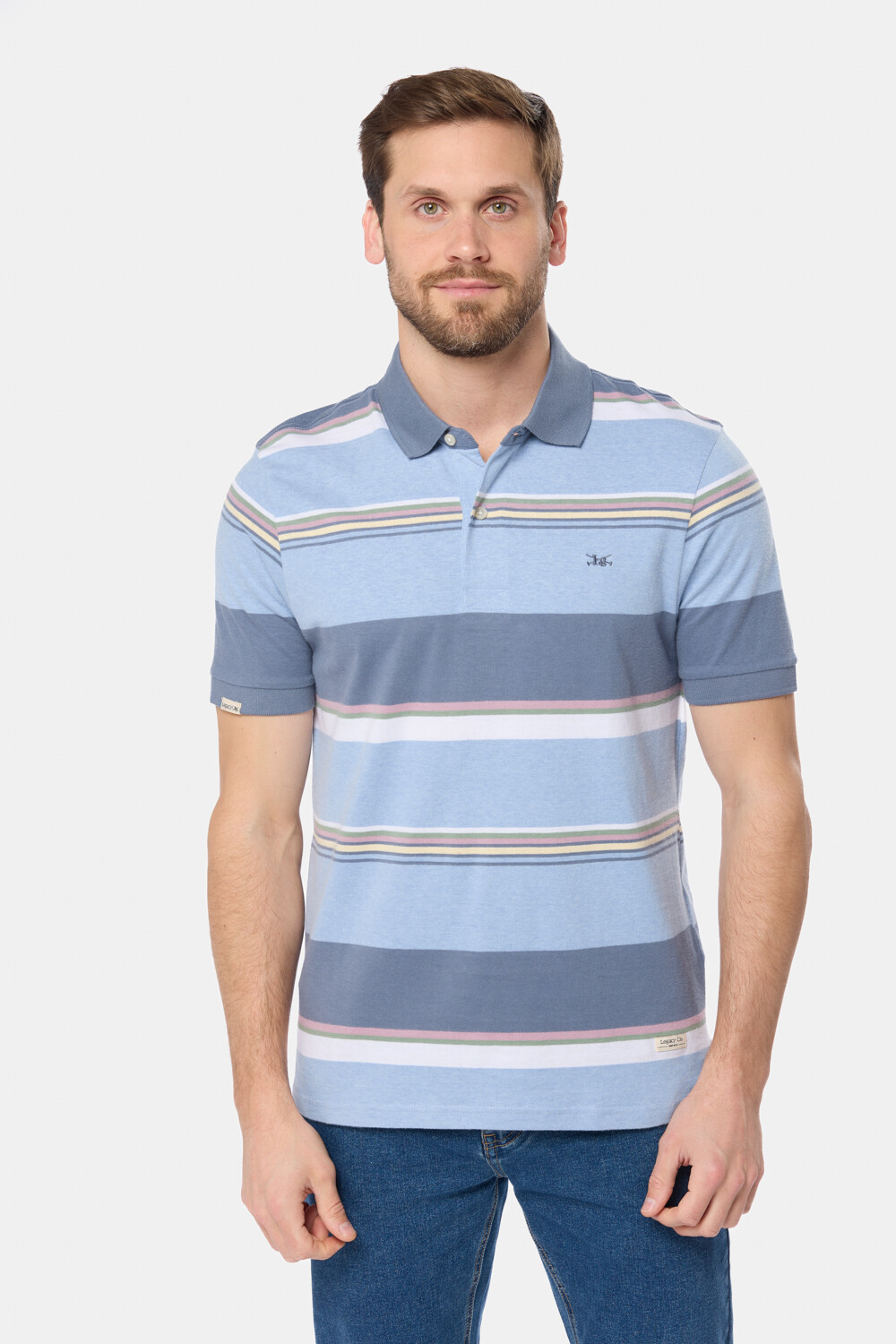 REMERA POLO RAYADA JERSEY Celeste