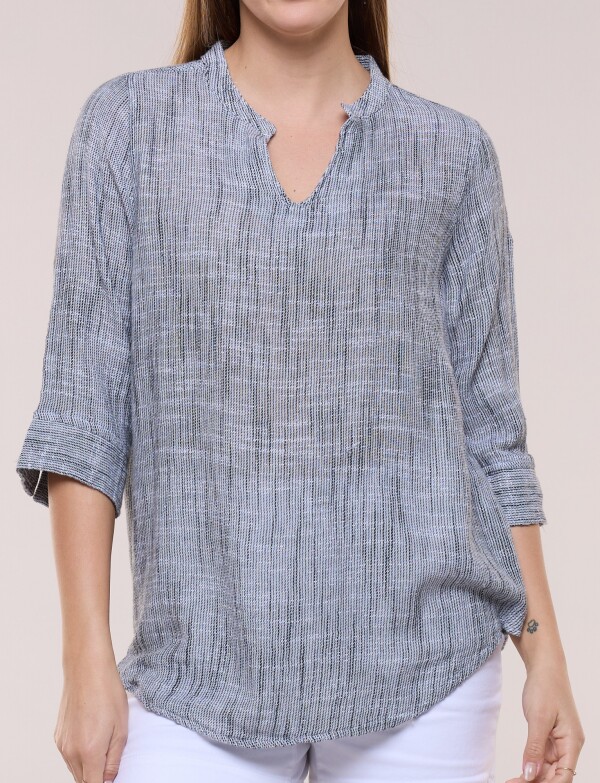 Blusa Con Textura Manga 3/4 NEGRO