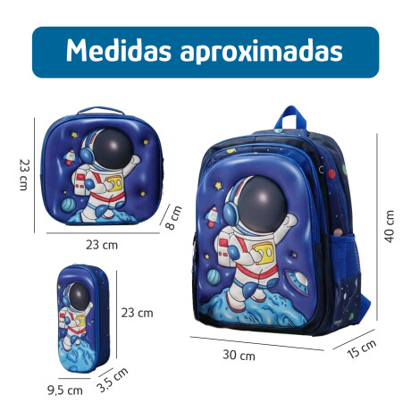 Set Mochila Lonchera Cartuchera Escolar 3 Piezas Azul