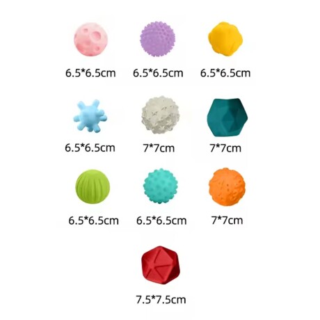 Set 10 Mini Pelotas Silicona Texturizada Blanda Bebé Huanger Multicolor