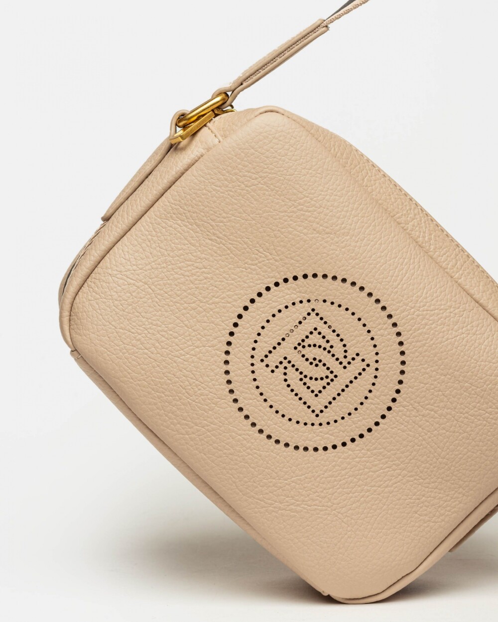 Bandolera Key en efecto cuero graneado Natural