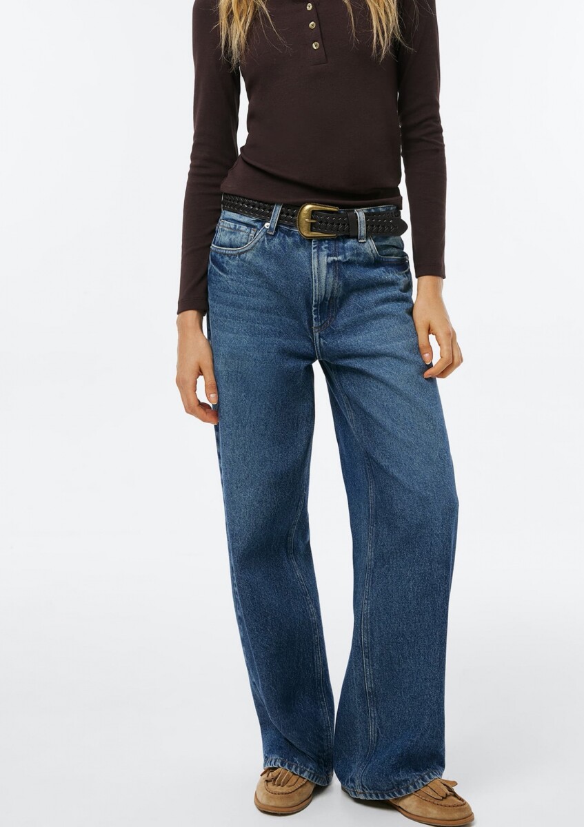 PANTALÓN WIDE LEG CINTURA MEDIA - AZUL 