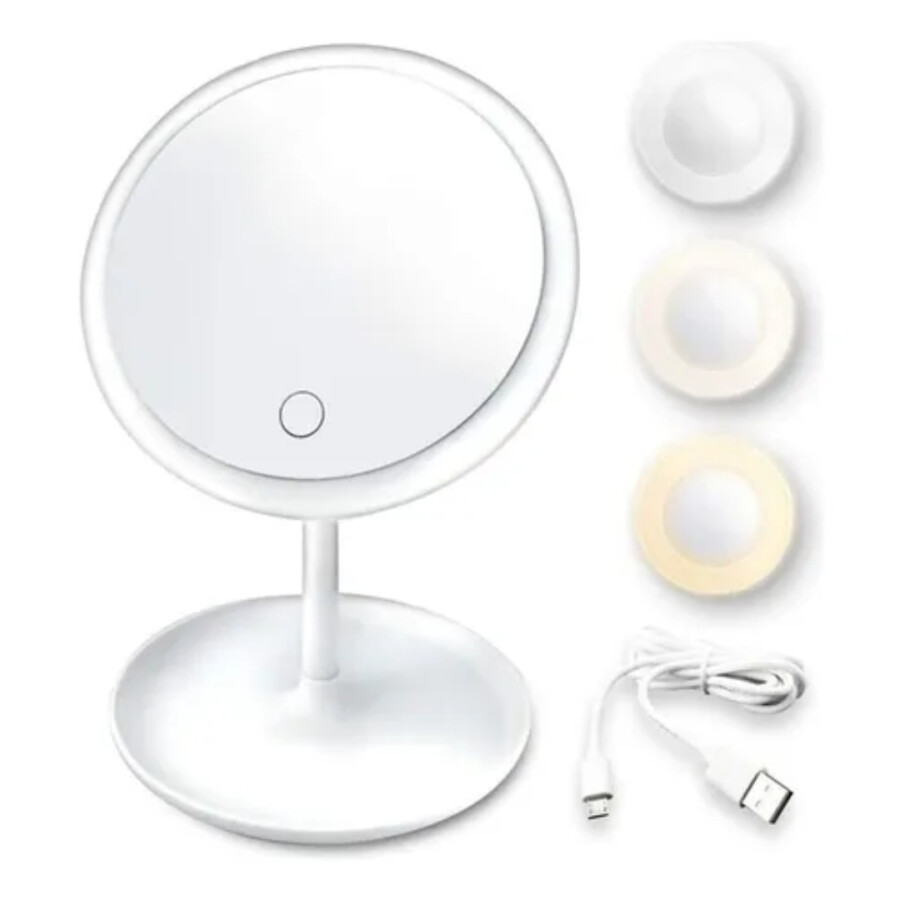 Espejo de Posar Redondo con Luz LED y USB Espejo de Posar Redondo con Luz LED y USB