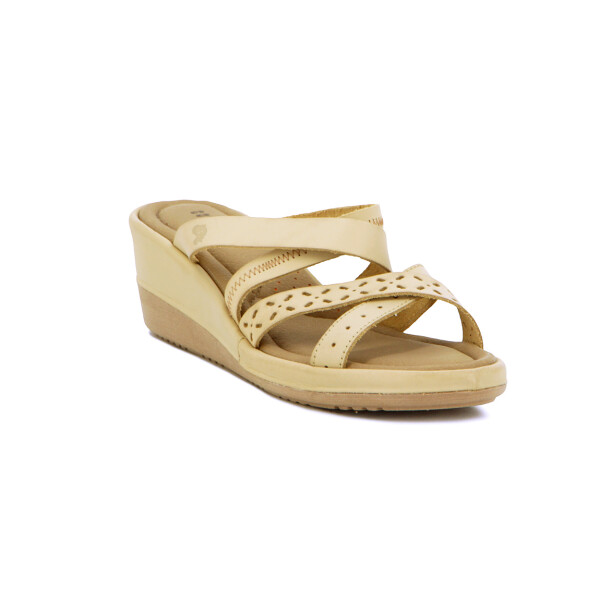 Country Sandalia Casual Taco Corrido C/tiras Cruzadas Crema