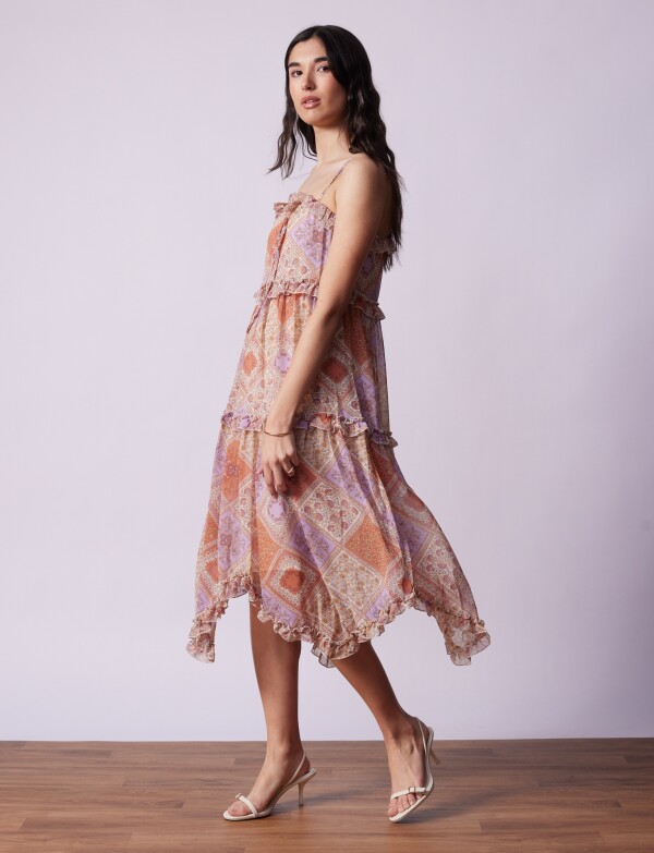 Vestido Midi Volados BEIGE/MULTI