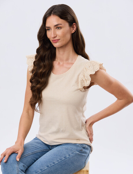 REMERA DE ALGODÓN CON BRODERIE Beige