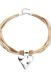 COLLAR MEZCLA DE HILO DE SEDA CON CUERO BEIGE Y DETALLE DE CORAZÓN BAÑADO EN PLATA DE LEY Colgante