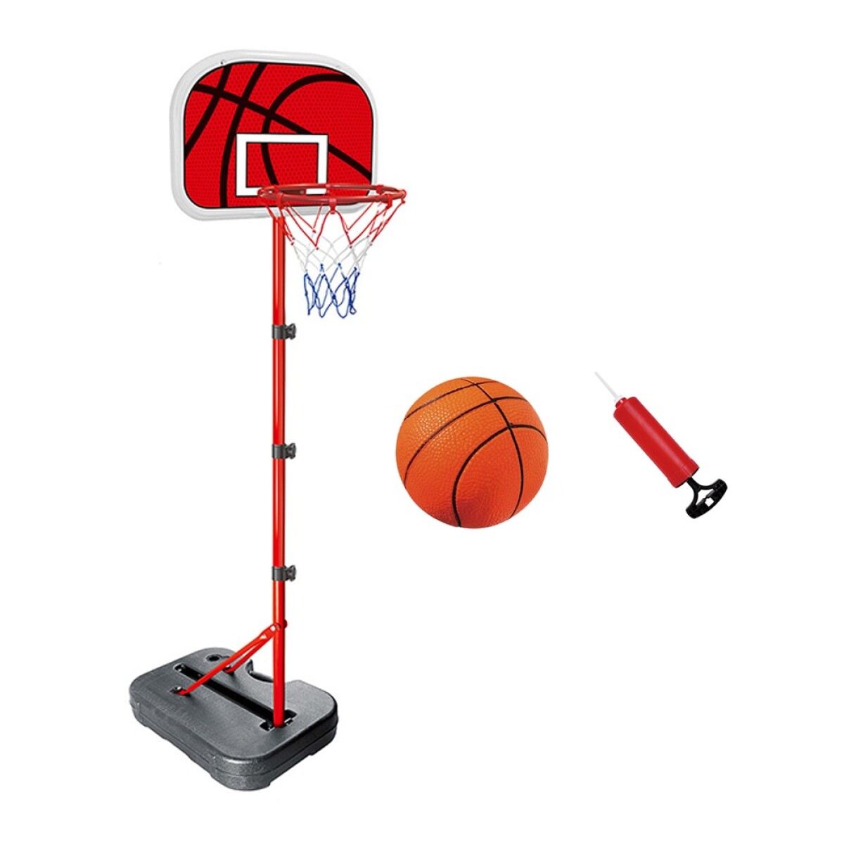 Tablero Basket c/Soporte Plegable Portable + Pelota Inflador - Rojo 