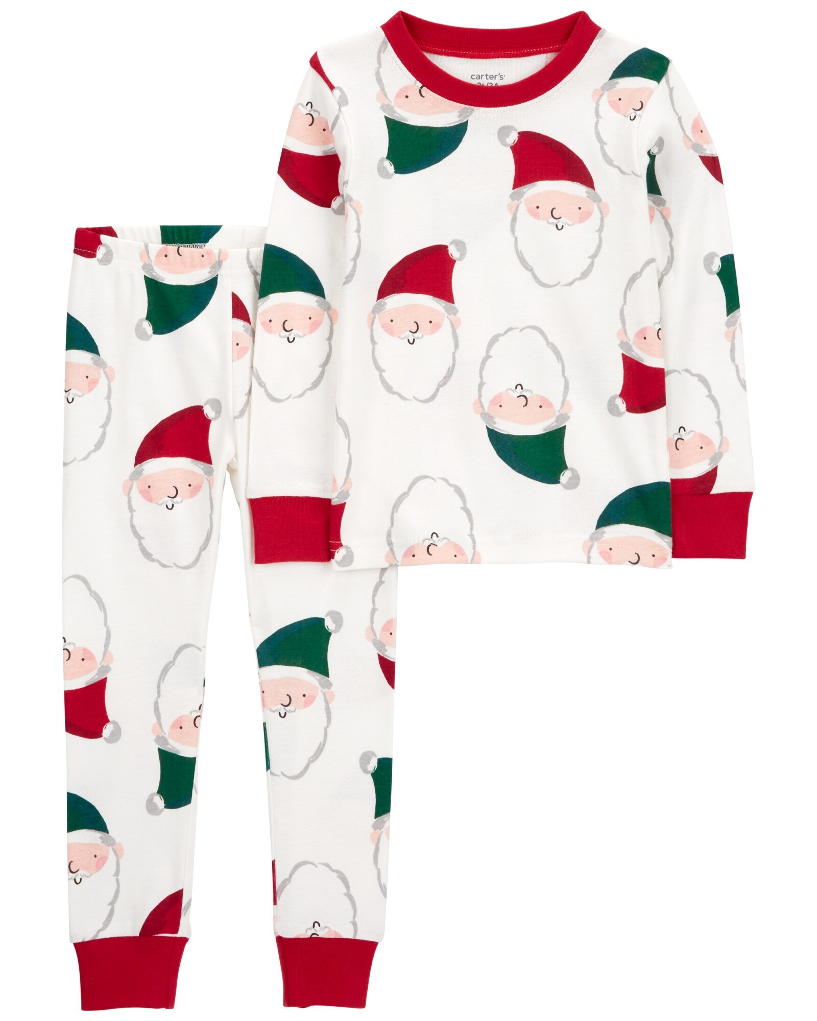 Pijama dos piezas de algodón, pantalón y remera, diseño navideño Sin color