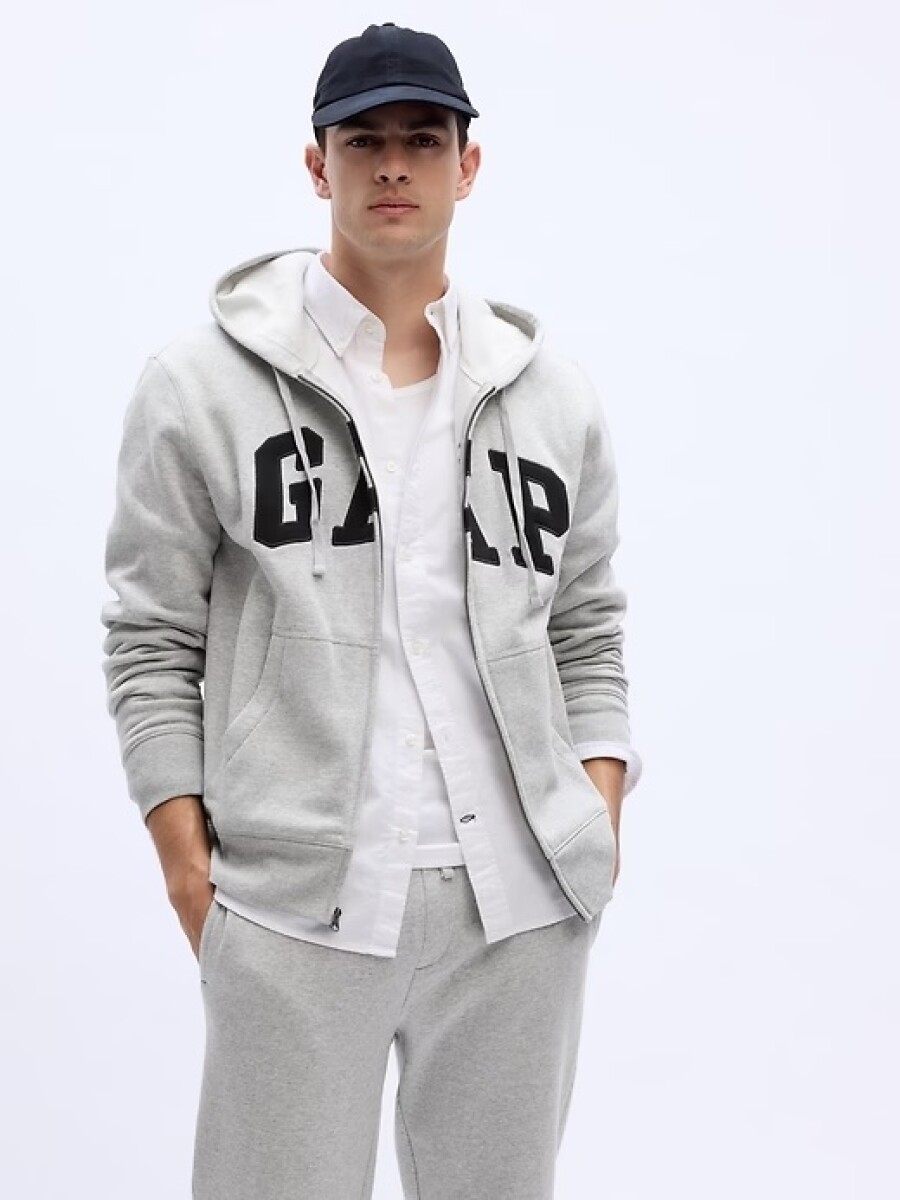 Canguro Con Cierre Logo Gap Hombre - Light Heather Grey 