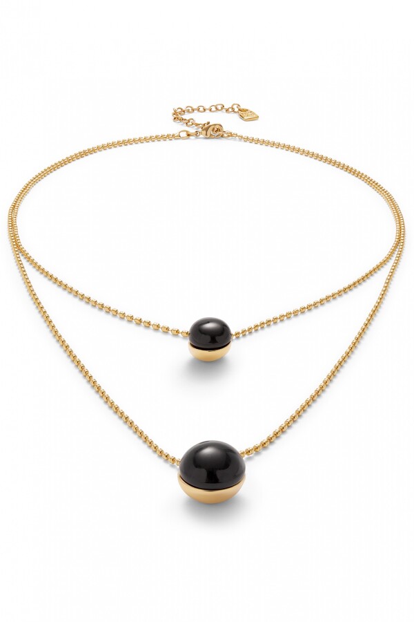 COLGANTE DE ALEACION DE METALES BAÑADO EN ORO 18K CON DOBLE CADENA Y CRISTALES DE MURANO NEGRO Colgante
