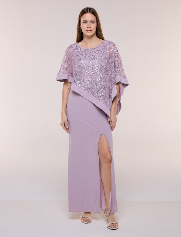 Vestido Noche Con Capa Bordada LAVANDA