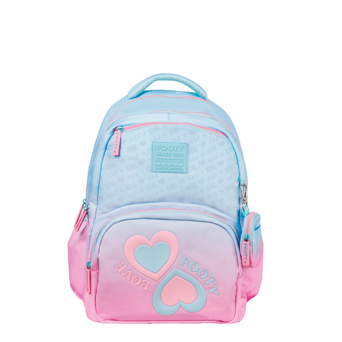 Mochila FOOTY 18" Corazon Big - Celeste - Rosado 