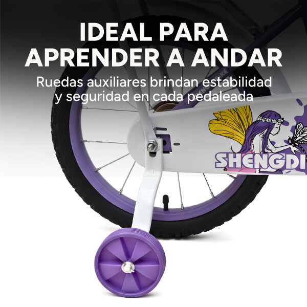 Bicicleta infantil Shengdi Rodado 16 Canasto Parrilla Hadas Violeta 1