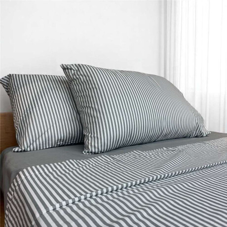Juego De Sabanas Algodon 180H Full 140X190+30Cm Rayas Cannon Gris