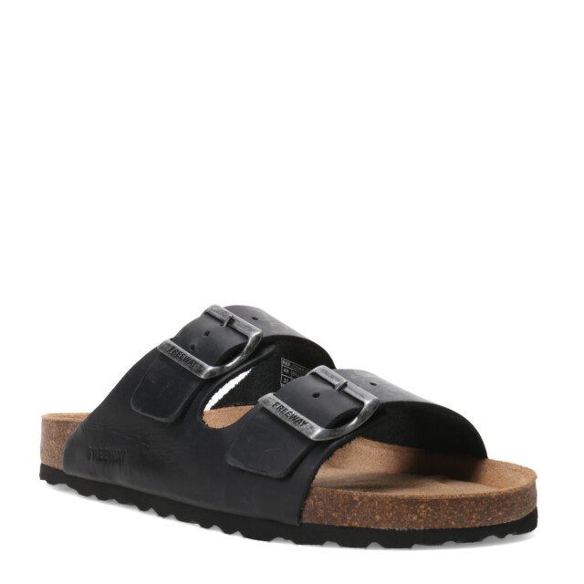 Sandalias de Hombre Freeway Casual 2 Hebillas Negro (Cuero Graso)