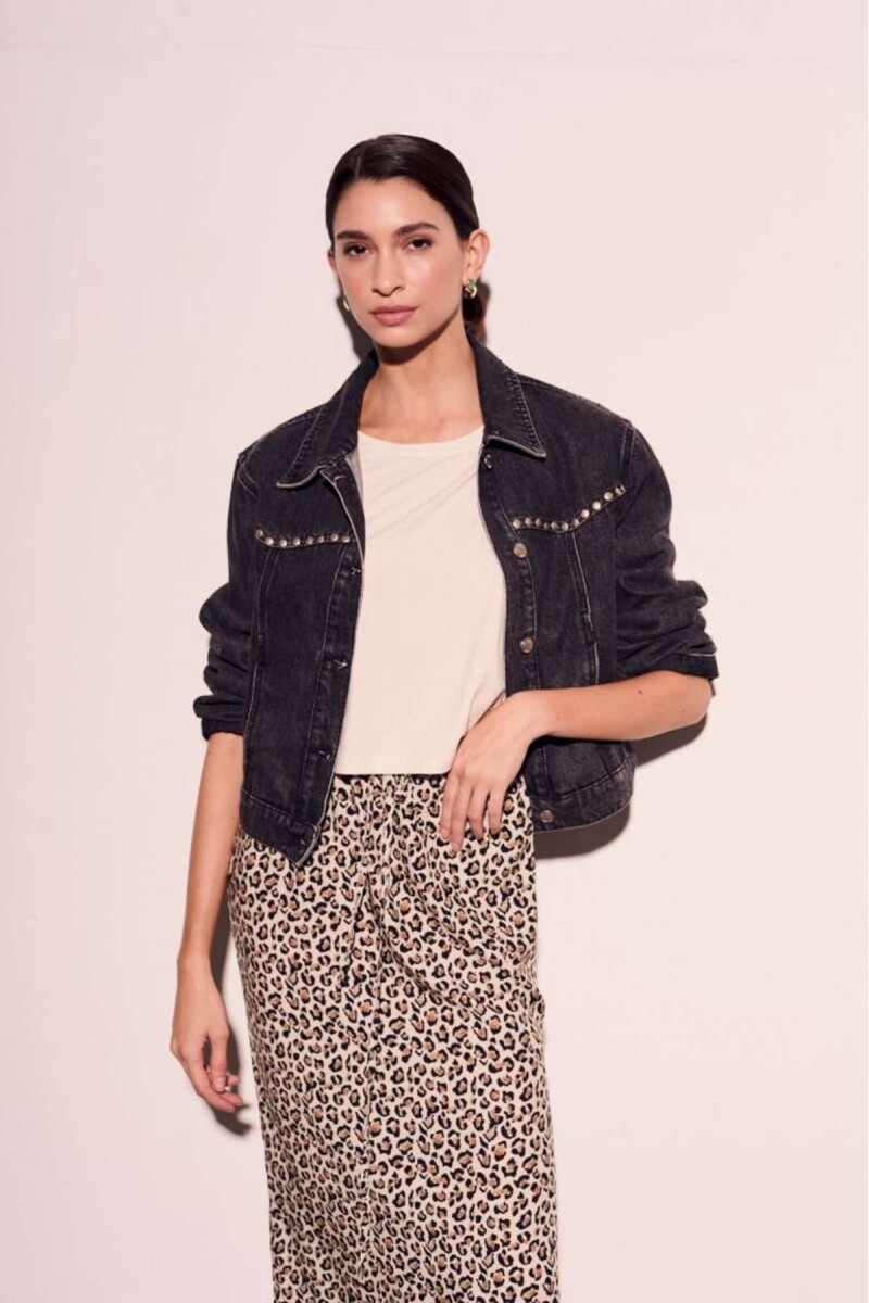 Campera Denim Tachas - Gris Oscuro 