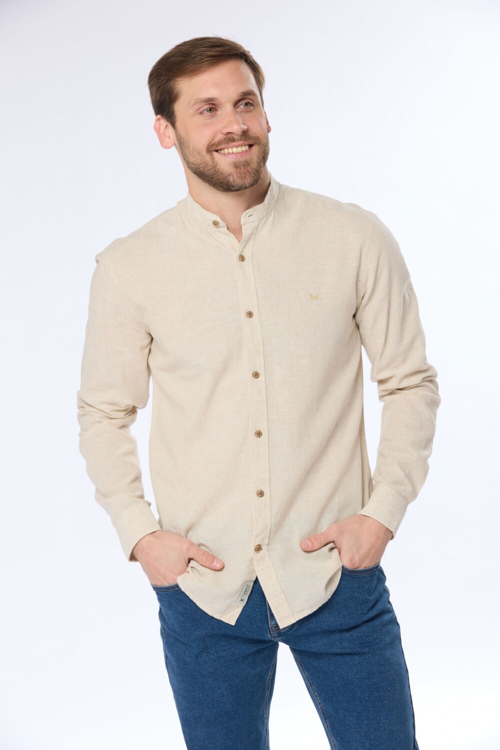 CAMISA DE LINO CUELLO MAO Beige