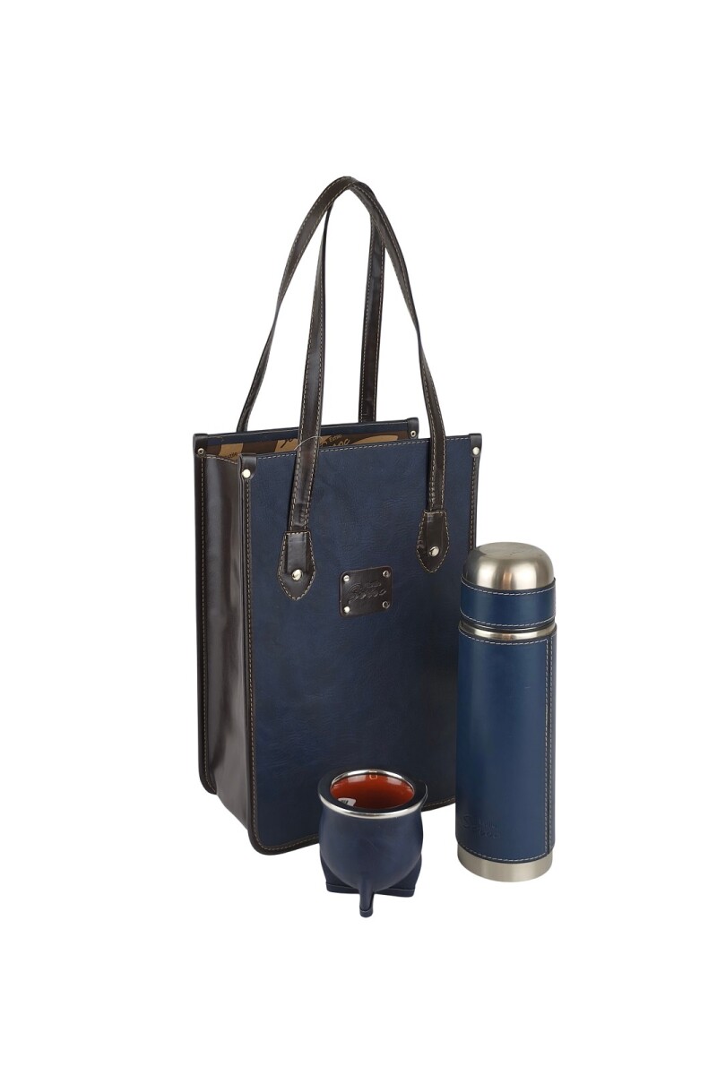 Set Matero Premium de Lujo | Termo Acero Inox 750ml, Matera Rígida y Mate Forrado Azul