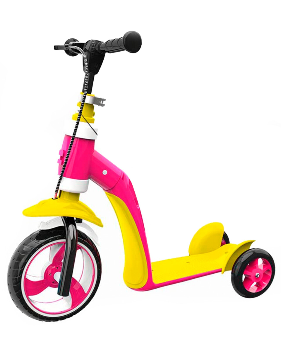 Tripatín triciclo 2 en 1 sin pedales con luces freno de mano y asiento - Rosa 