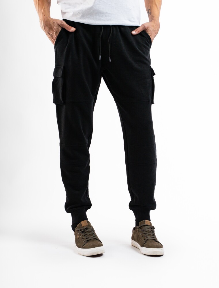 Pantalón Cargo de Felpa Negro