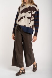 Sweater Animal Print Vaca Combinado Marrón