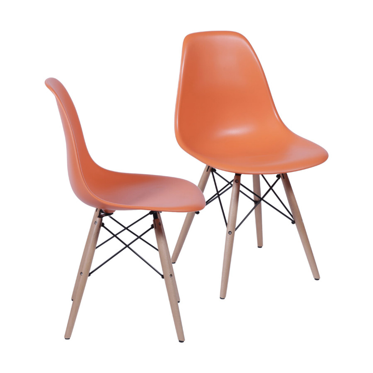 Kit X2 Silla Eames DKR Base En Madera - Naranja 