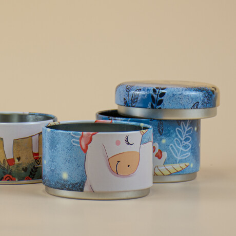 Set x3 latas Unicornio fondo azul Sc