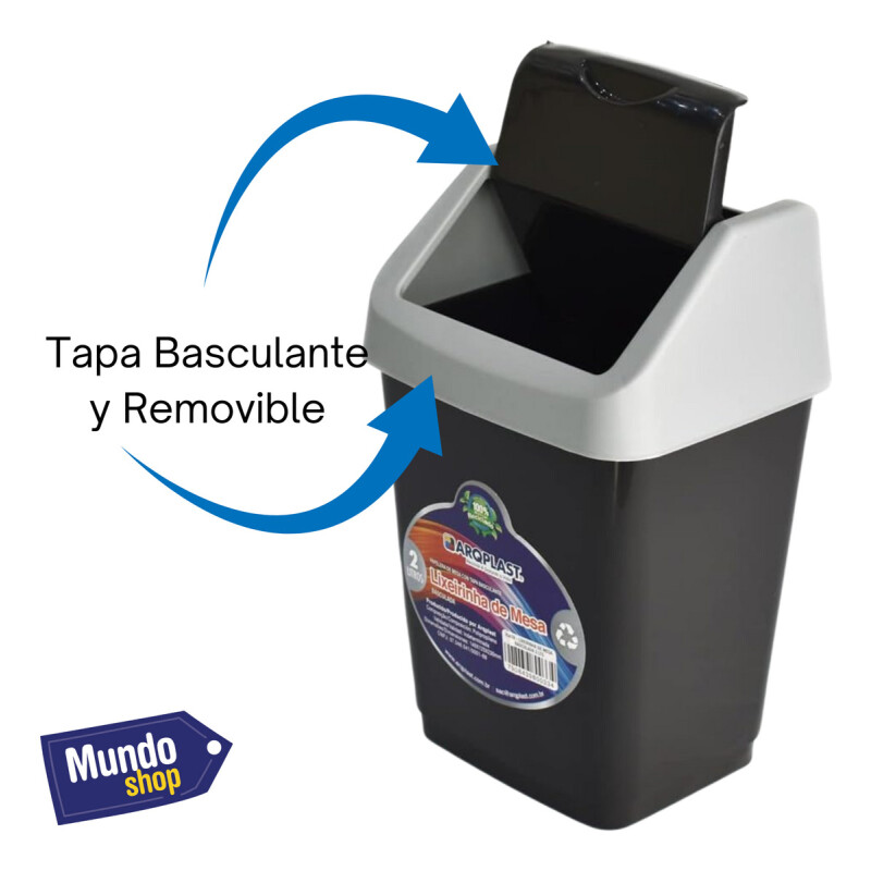 Papelera Tapa Basculante Plástico 2 Litros Color Negro Negro