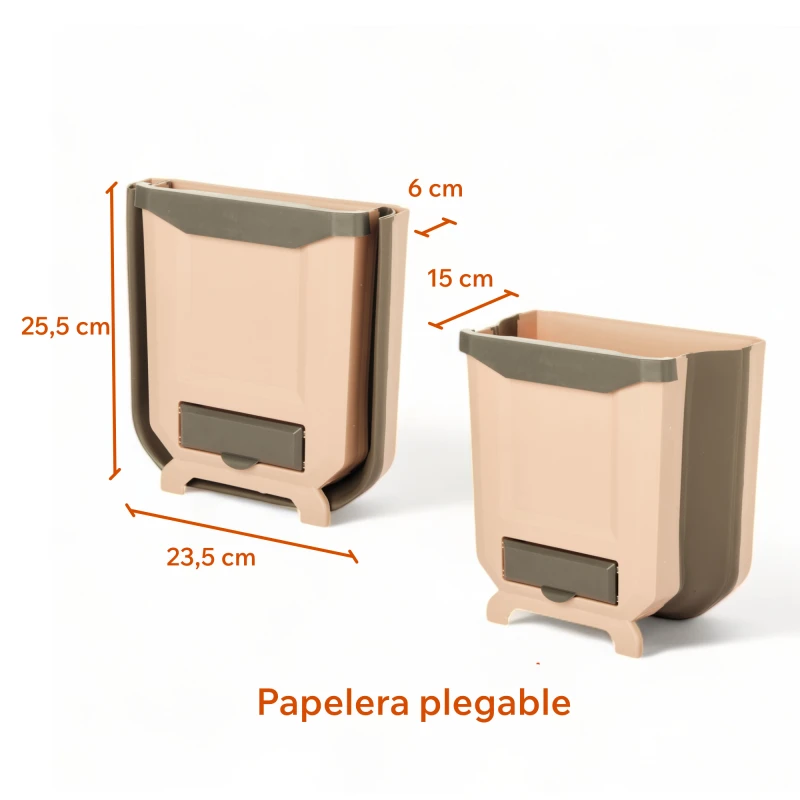 Cesto Basura Colgante Residuos Cocina Plegable Papelera Beige