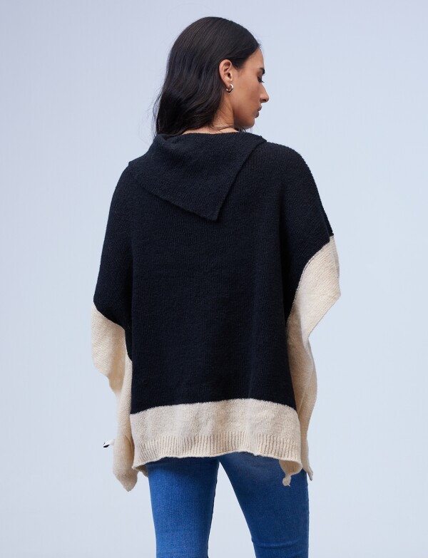 Poncho Colorblock NEGRO/BEIGE