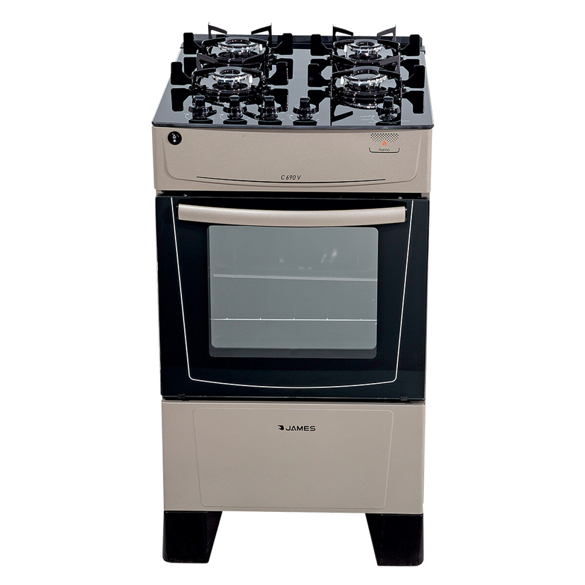 Cocina James 4H C-690 V titanium con mesada de vidrio negro 