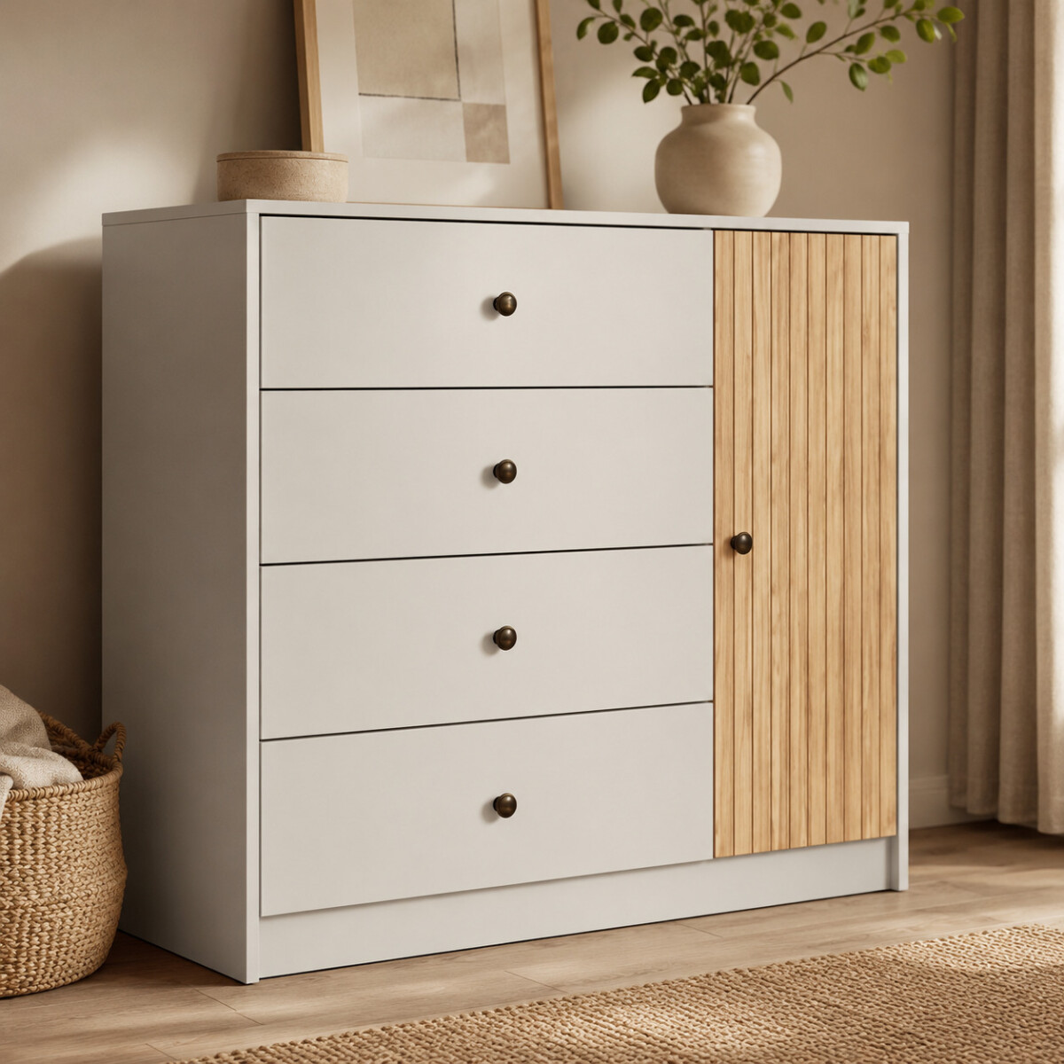 Cómoda Cajonera ComboHome 4 Cajones 1 Puerta Calidad Premium - Blanco 1 