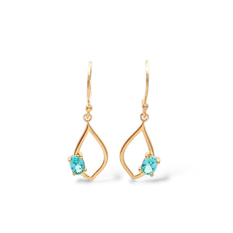 Caravanas colgante Aguamarina hoja- Oro bajo - Aguamarina- CA8093 conpiedra