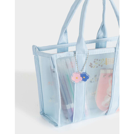 Set De Librería En Cartera De Mesh Azul Celeste