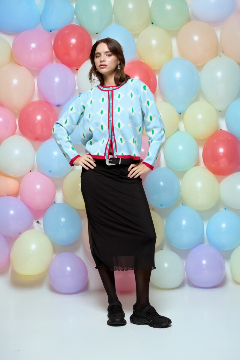 Cardigan geométrico celeste